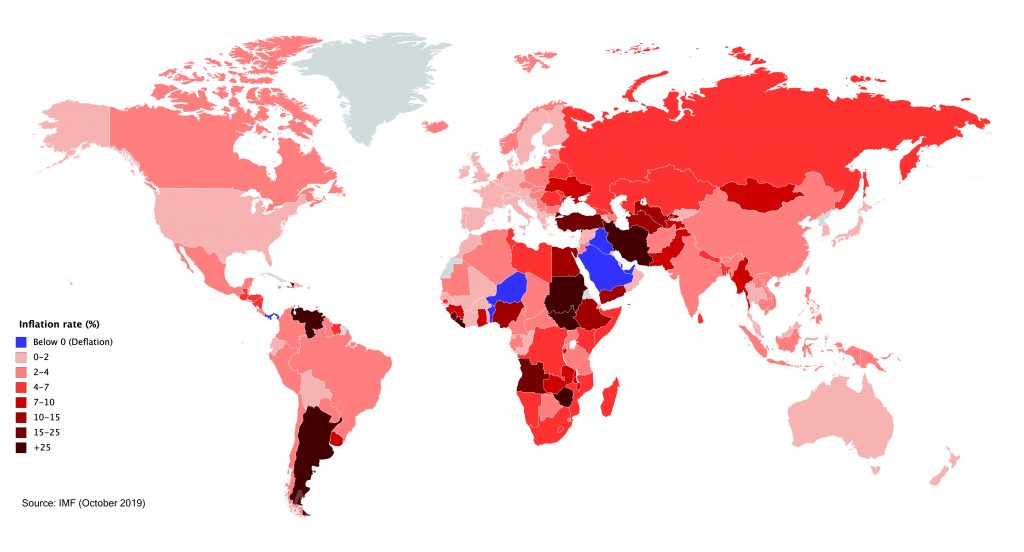 نرخ تورم کشورهای مختلف جهان در سال 2019